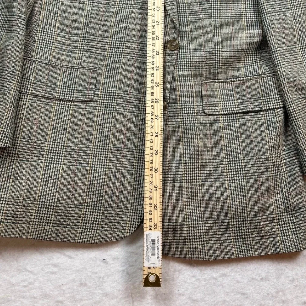 Austin Reed London Mens 100% Silk Glen Plaid Blazer Sport Coat Grey Tan 42R 44R